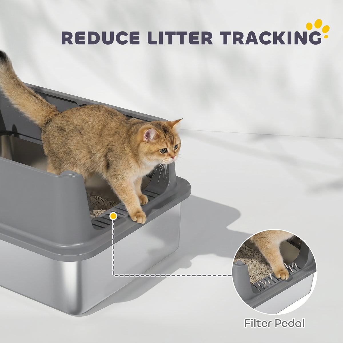 XL Stainless Steel Cat Litter Box with High Walls and Scoop-Cats-DECOROLALA