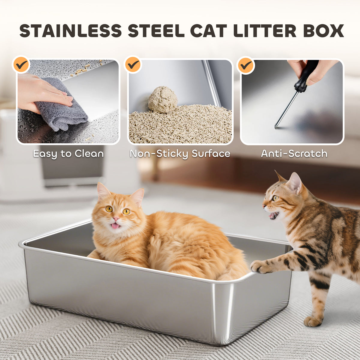 XL Stainless Steel Enclosed Cat Litter Box with Flip Top & Scoop-Cats-DECOROLALA