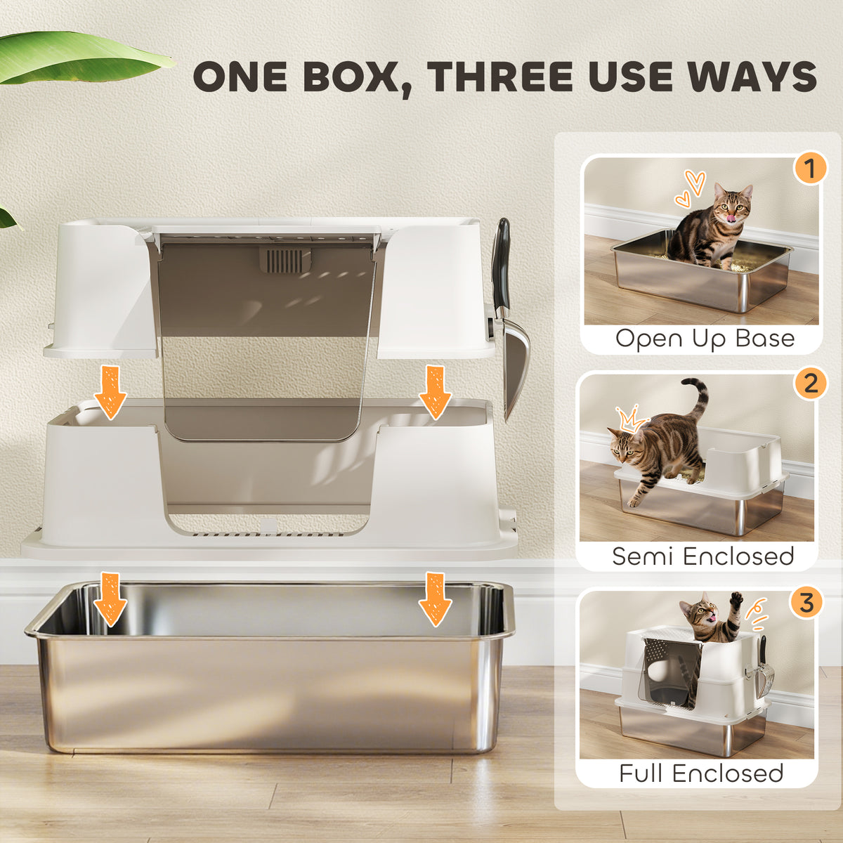 XL Stainless Steel Enclosed Cat Litter Box with Flip Top & Scoop-Cats-DECOROLALA