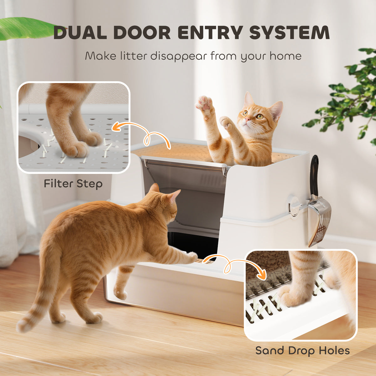 XL Stainless Steel Enclosed Cat Litter Box with Flip Top & Scoop-Cats-DECOROLALA