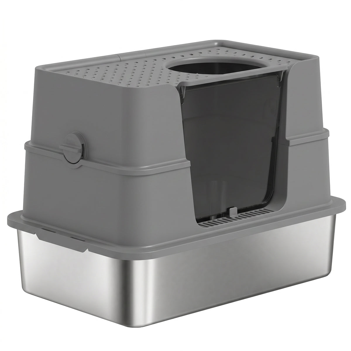 XL Stainless Steel Enclosed Litter Box - Dual Entry Dark Grey-Cat Supplies-DECOROLALA