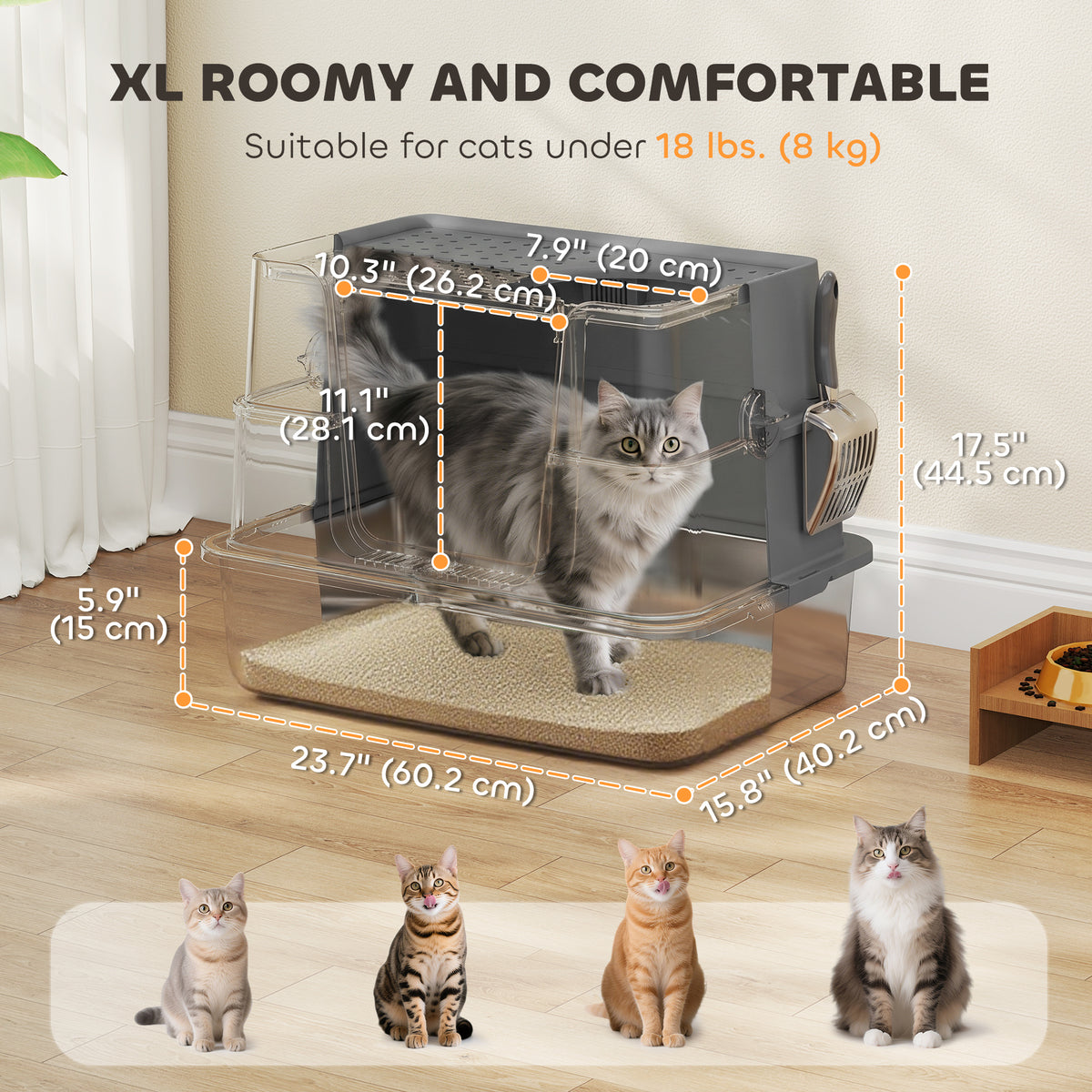 XL Stainless Steel Enclosed Litter Box - Dual Entry Dark Grey-Cats-DECOROLALA