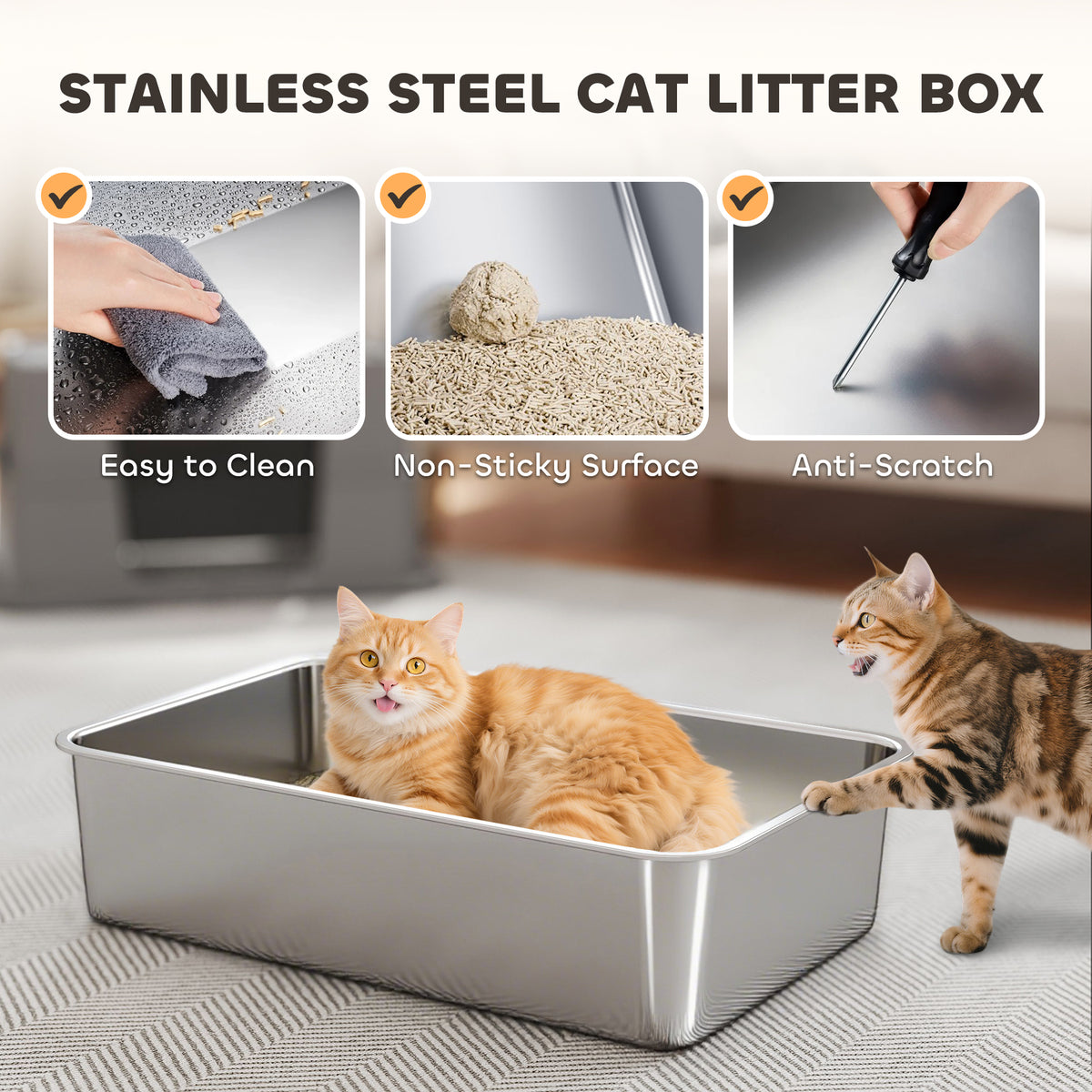 XL Stainless Steel Enclosed Litter Box - Dual Entry Dark Grey-Cats-DECOROLALA