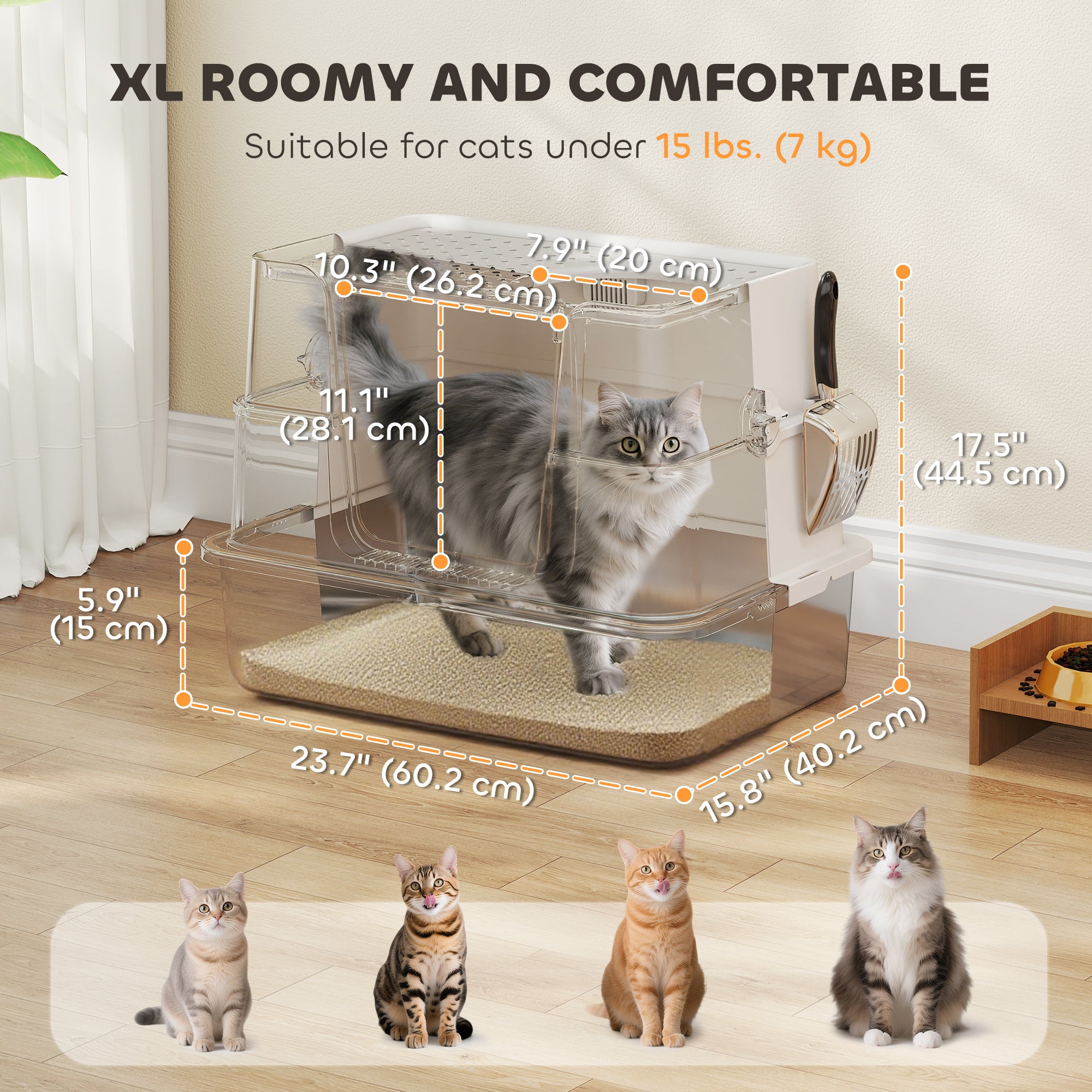 XL Stainless Steel Litter Box w/ 100° Flip Top, Scoop, Side Top Dual Entry, Odor Free, Easy Cleaning, Anti Leakage-Cats-DECOROLALA