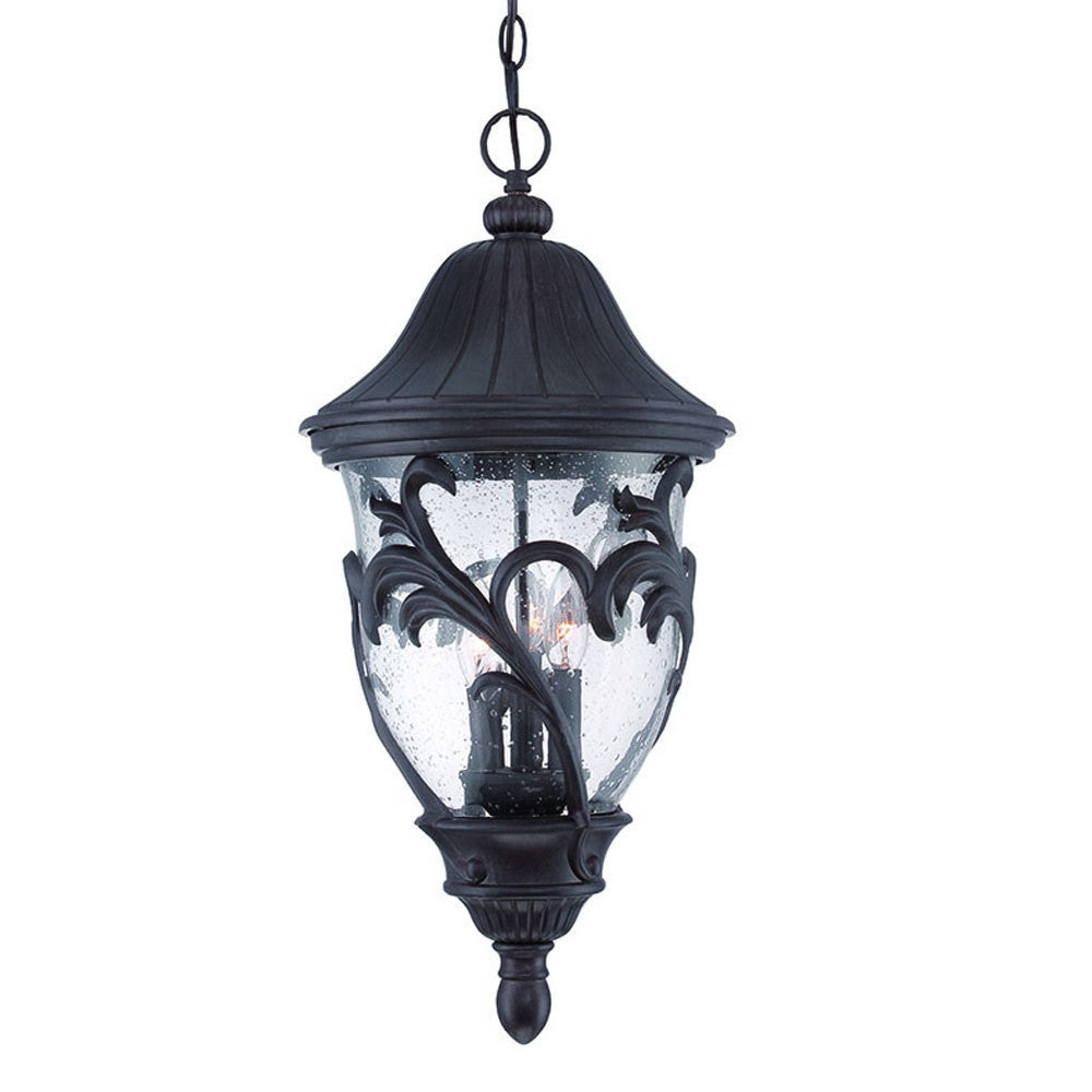 XL Three Light Matte Black Leaf Detail Hanging Light-Chandeliers-DECOROLALA