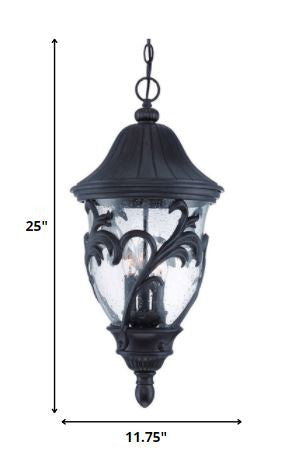 XL Three Light Matte Black Leaf Detail Hanging Light-Chandeliers-DECOROLALA