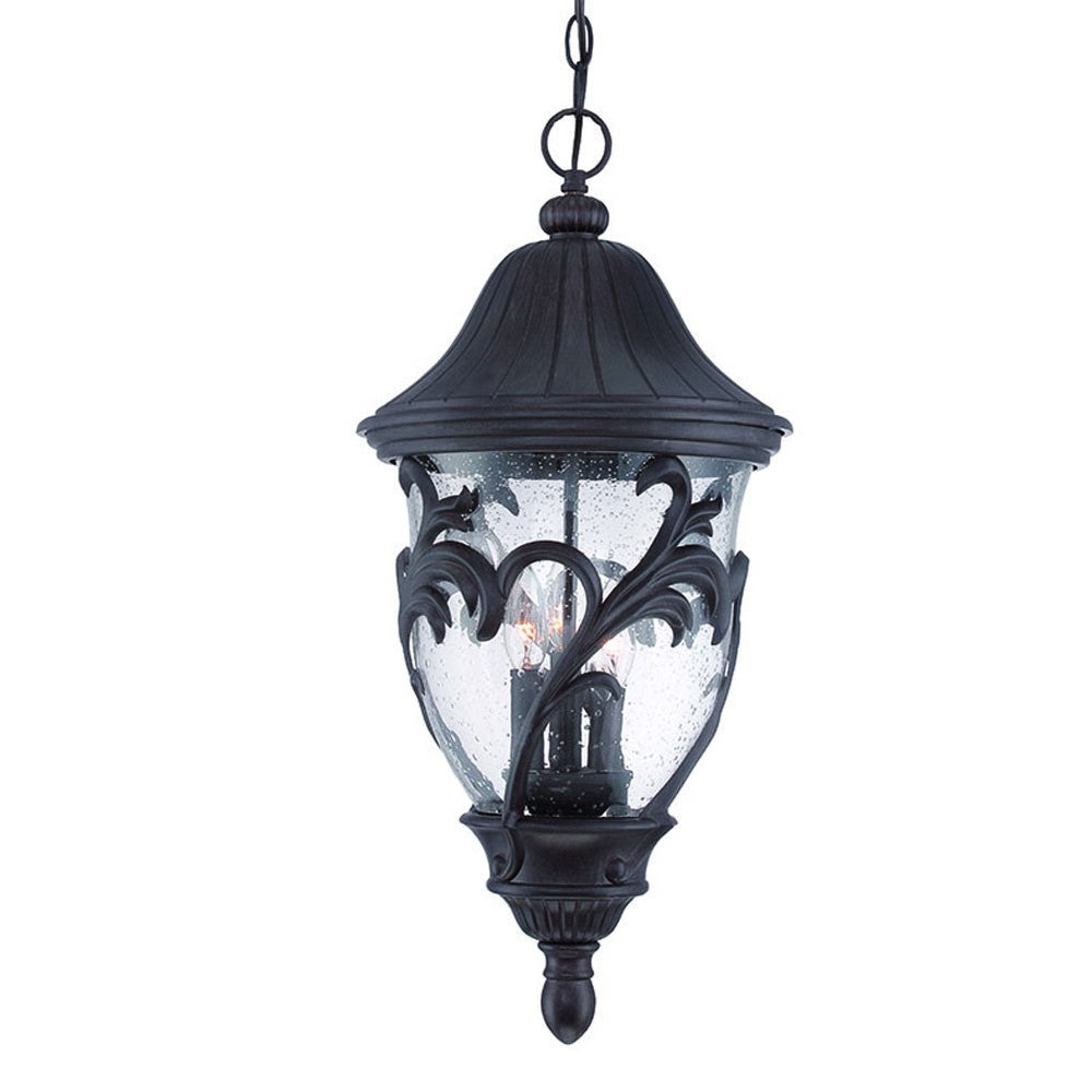 XL Three Light Matte Black Leaf Detail Hanging Light-Chandeliers-DECOROLALA