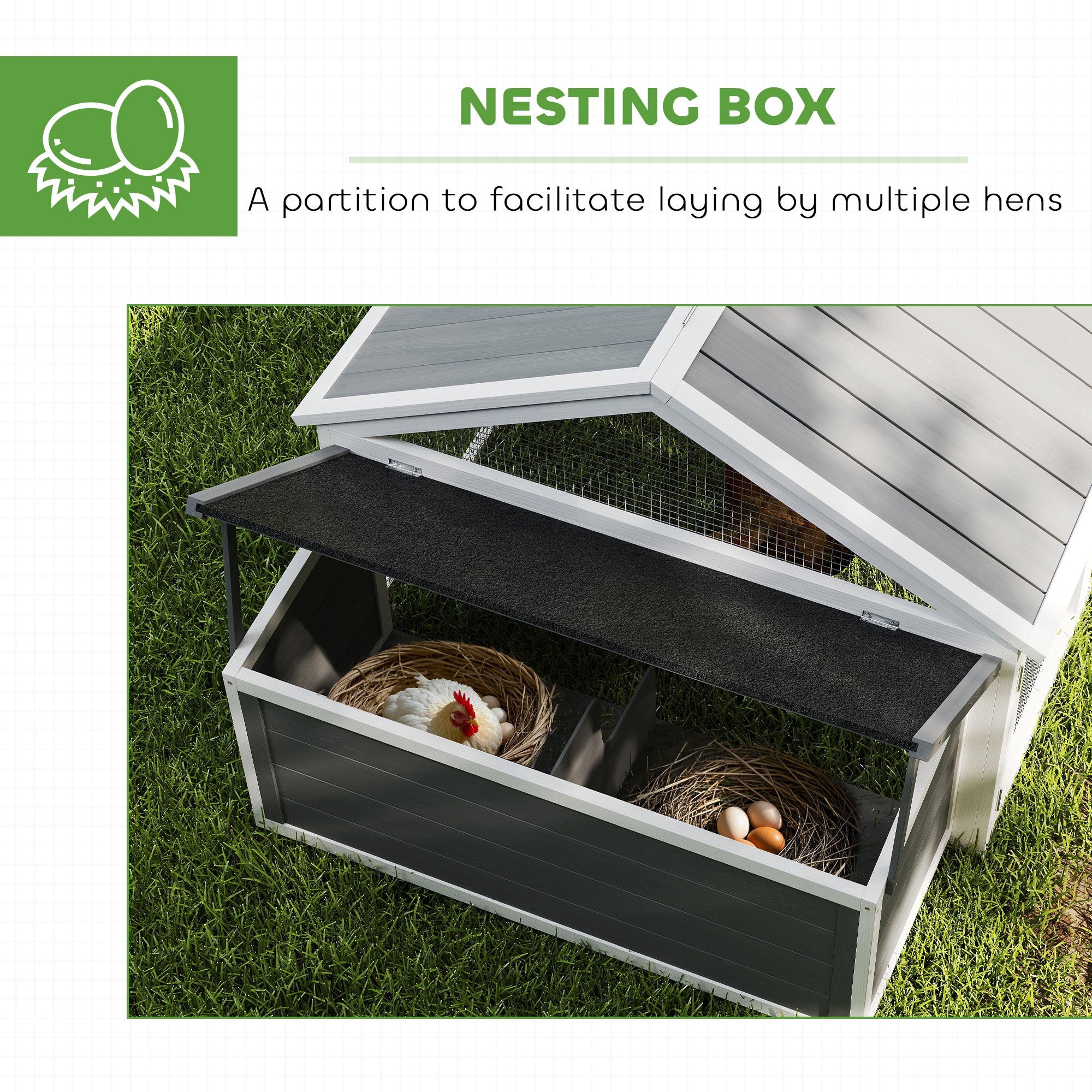 95"L Chicken Run Large Chicken Coop with Nesting Box Wooden Roof Side Door for Outdoor 4–8 Chickens