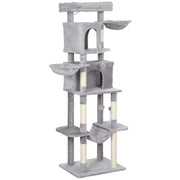 69" Cat Tree, Multi-Level Cat Tower with 2 Condos, Plush Perch and Sisal Scratching Posts, Light Grey