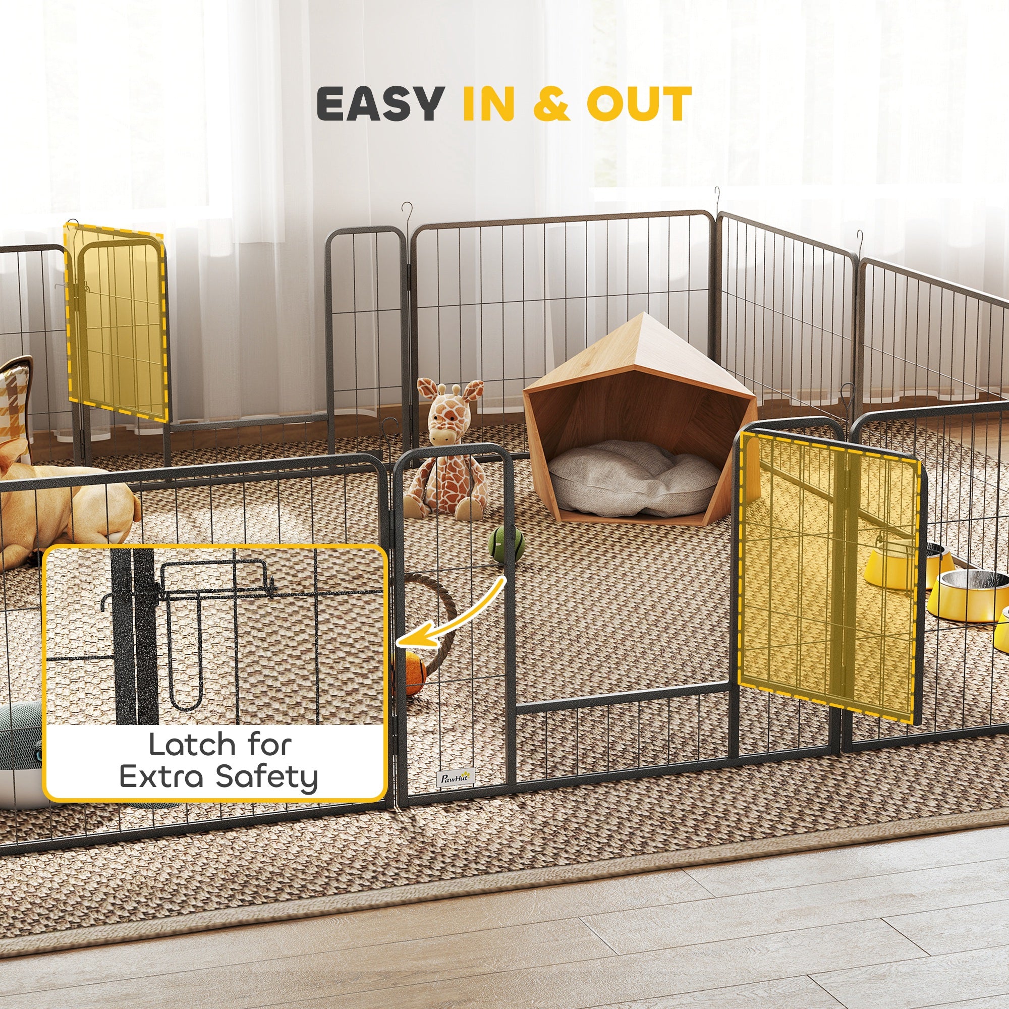 Parc pour chiens, enclos robuste en métal de 31.5"W, clôture d’exercice pour animaux d’intérieur et d’extérieur, conception modulable avec porte pour petits chiens, 12 panneaux, 23.5"H