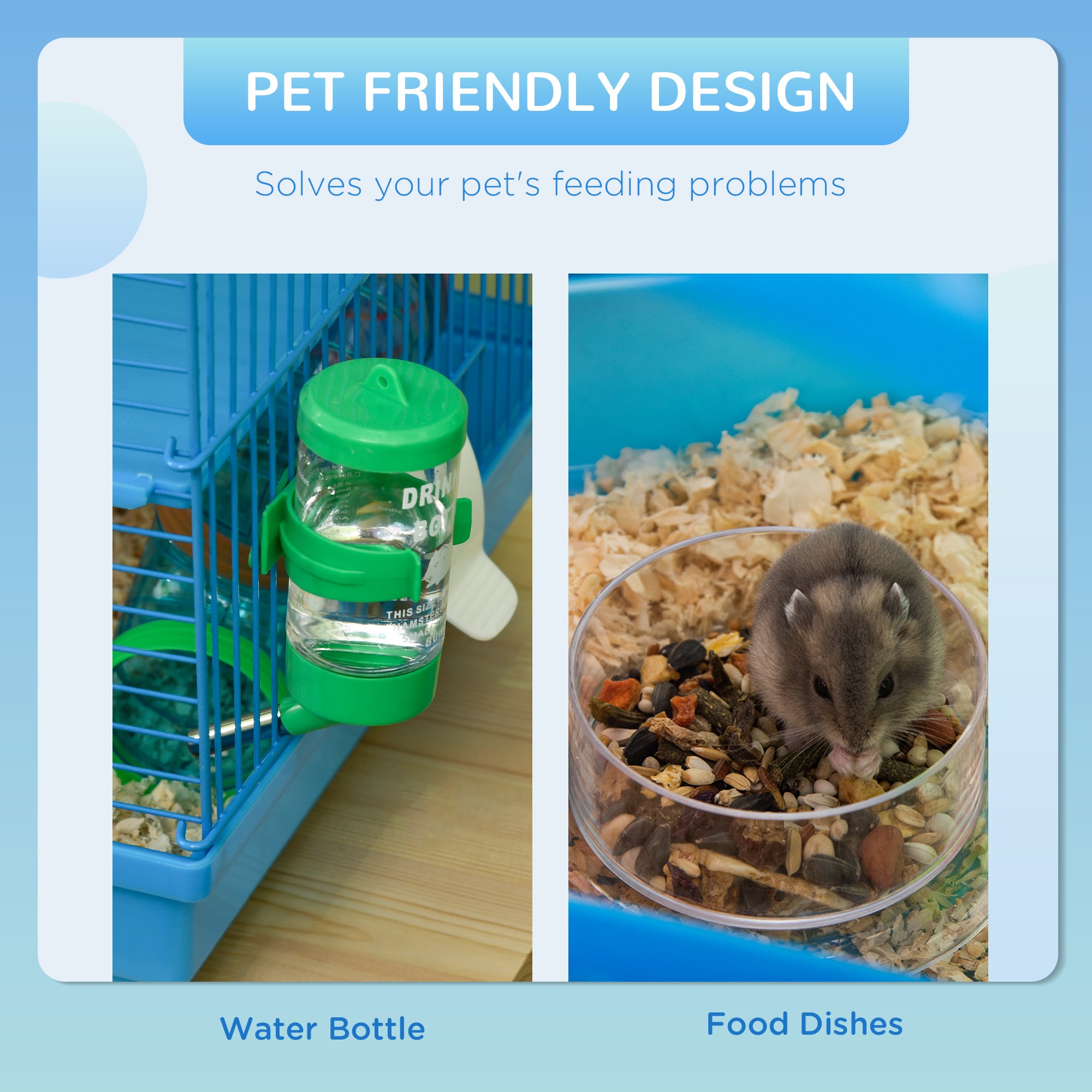 18.5" Hamster Cage, 5 Tiers Small Animal House with Tunnel Tube System, Exercise Wheel, Water Bottle, Blue