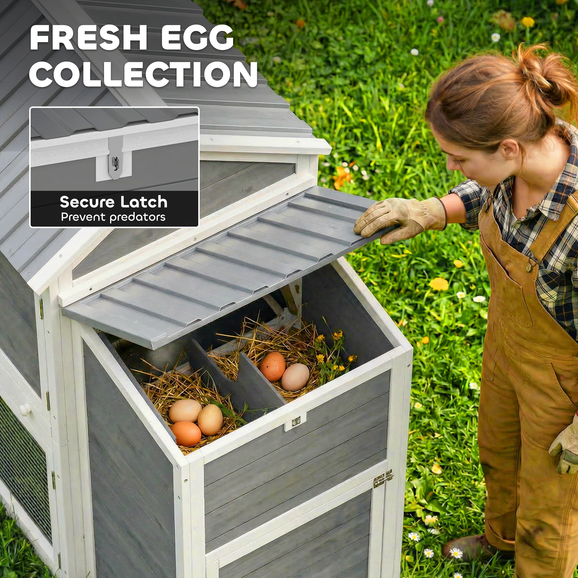 Large Chicken Coop, 134"L Wooden Chicken House with Run, Nesting Box, Slide-Out Tray, Waterproof Roof and Ramp