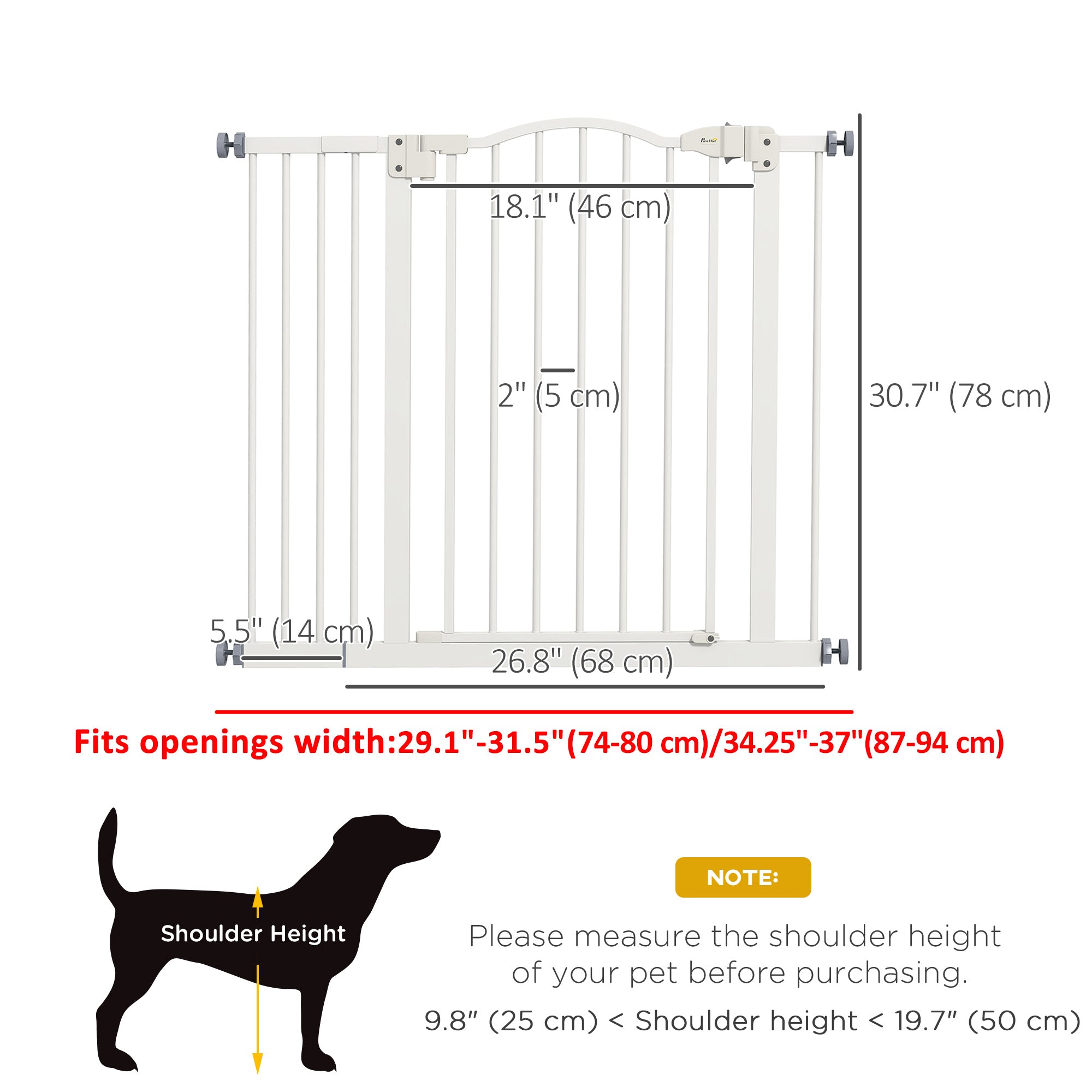 Extra Tall Dog Gate with Door, Pressure Fit, Auto Close, Double Locking for Doorways Hallways Stairs, 29"-37", White