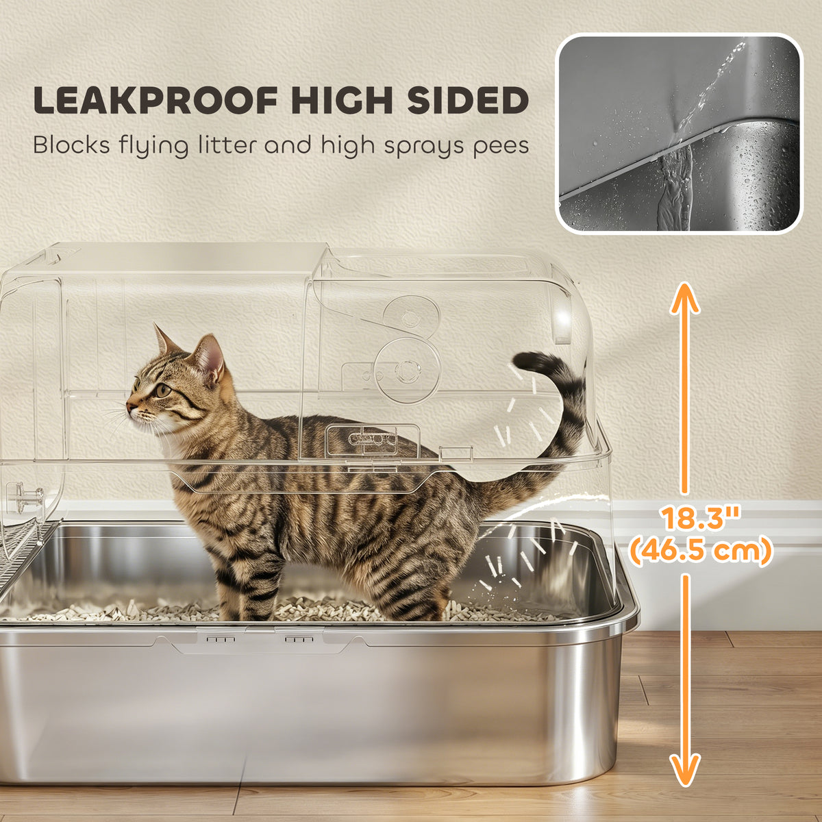 XXL Stainless Steel Enclosed Cat Litter Box - Black 52L High Sided-Cats-DECOROLALA