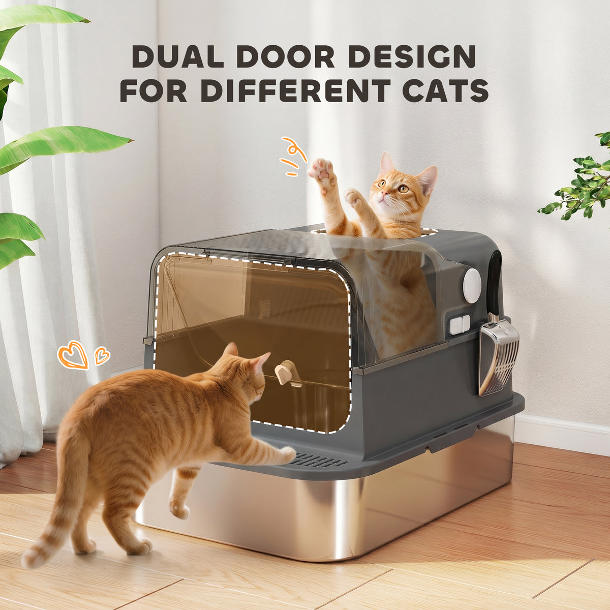 XXL Stainless Steel Enclosed Cat Litter Box - Black 52L High Sided-Cats-DECOROLALA