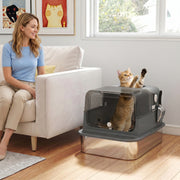XXL Stainless Steel Enclosed Cat Litter Box - Black 52L High Sided-Cats-DECOROLALA