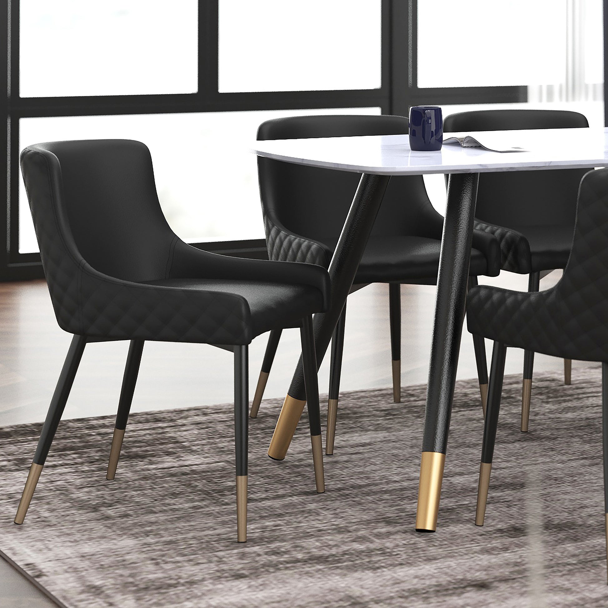 Xander Mid-Century Dining Side Chair - Black Tufted Metal Legs-DECOROLALA
