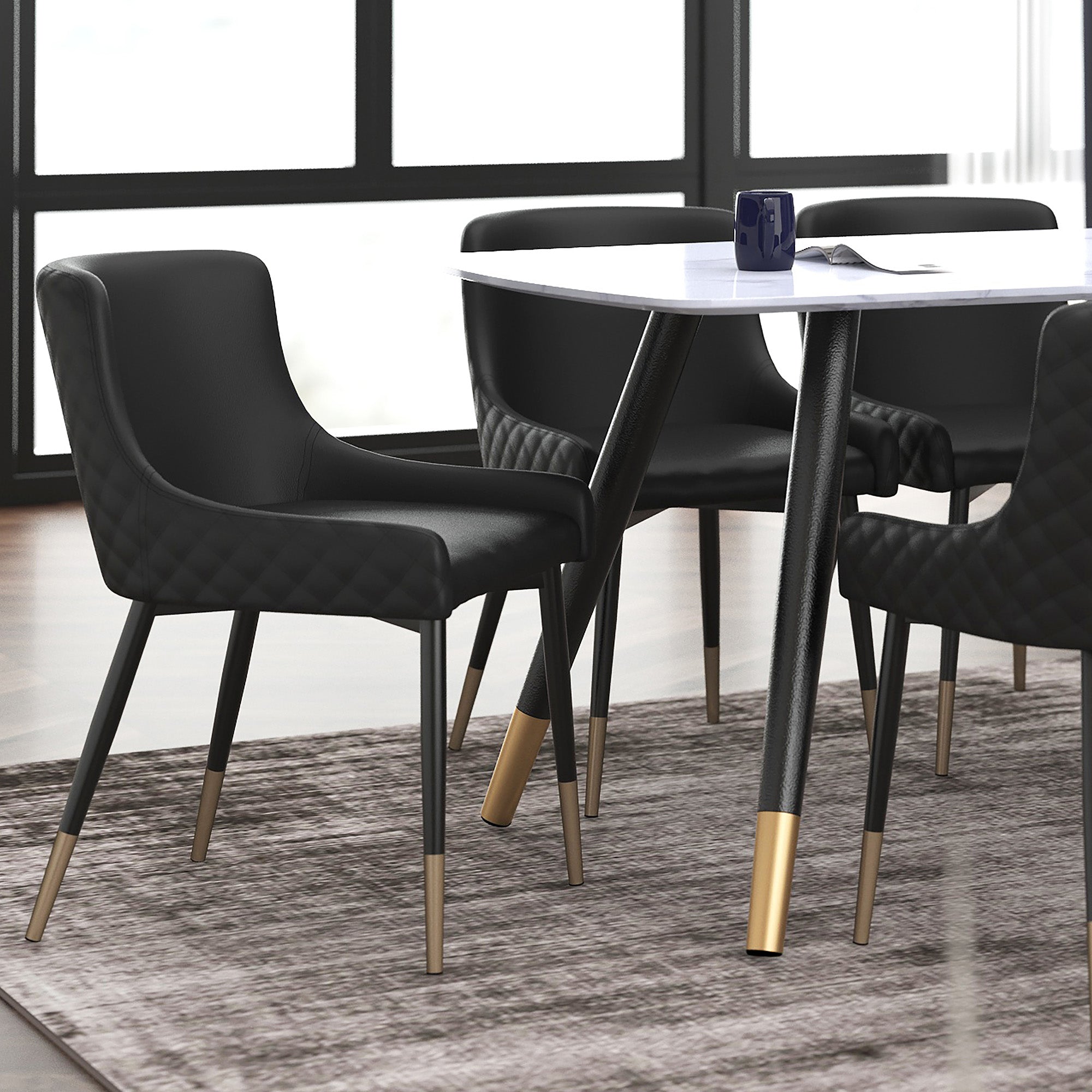 Xander Mid-Century Dining Side Chair - Black Tufted Metal Legs-DECOROLALA