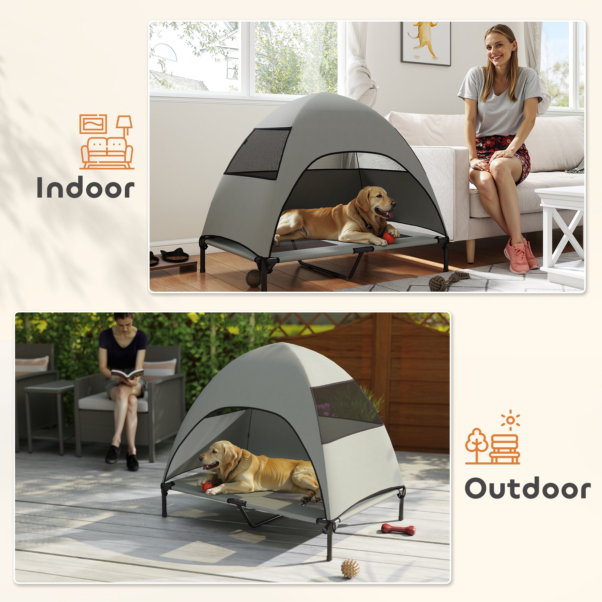 Elevated Dog Bed with Canopy Raised Dog Bed  Washable Mesh Steel Frame 41.7" x 29.9" x 39" Light Grey