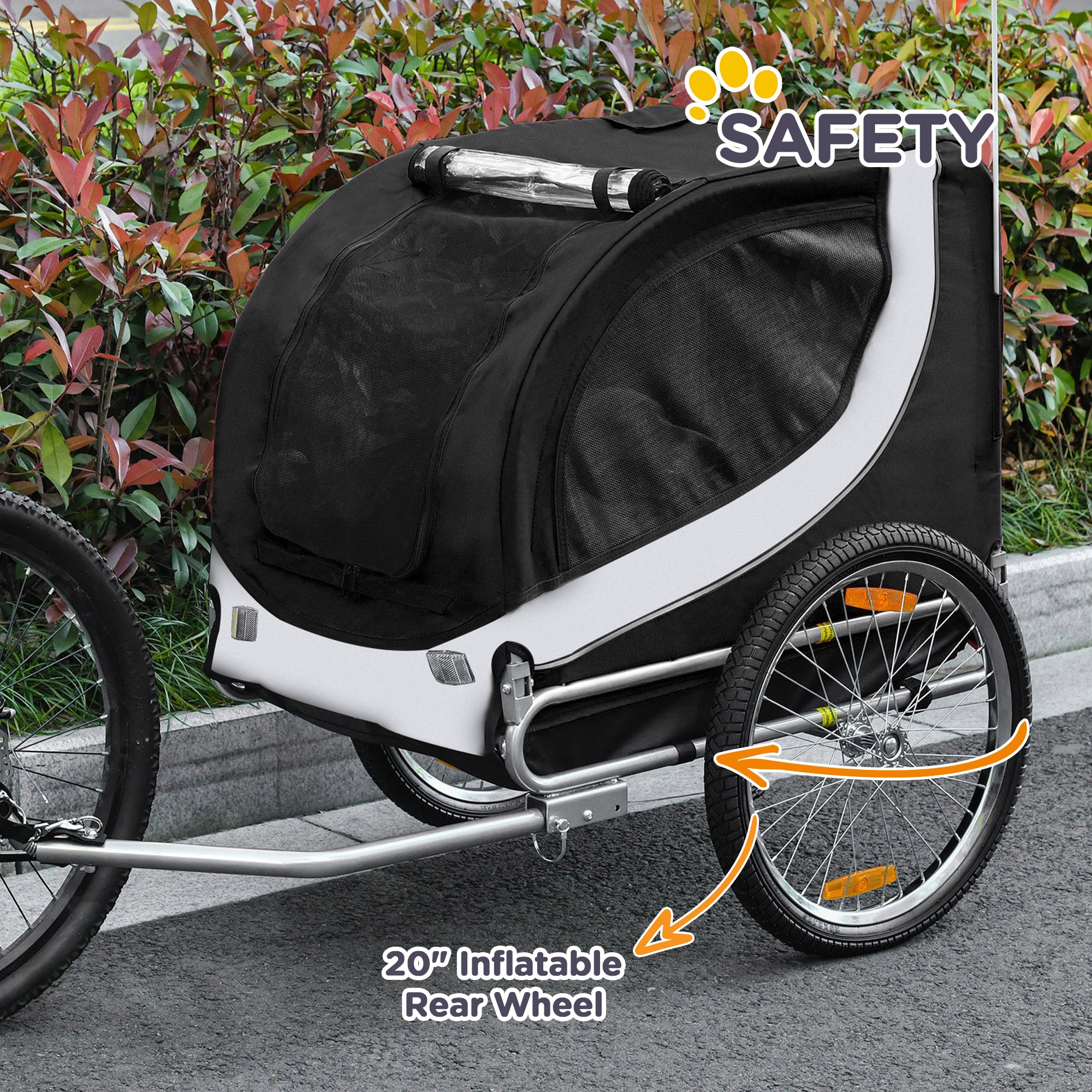 Aosom Dog Bike Trailer, Pet Cart Bicycle, Wagon Cargo Carrier Attachment with Hitch, Reflectors, Flag for Small Medium Dogs, Pet Wheelchair for Travelling, White