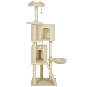 63 Inch Cat Tree with Sisal Scratching Posts, Condos, Plush Perches, Hammock, Ladder, Dangling Balls, Beige