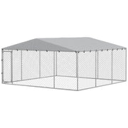 13.1' x 13.1' x 6.6' Outdoor Dog Kennel Heavy Duty Galvanized Steel Chain Link with UV-resistant Roof, Silver