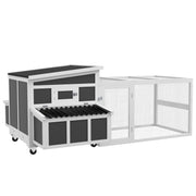 Wooden Chicken Coop, Rabbit Hutch with Large Run, Outdoor Poultry Cage with Nesting Box, Tray, Windows, Dark Grey