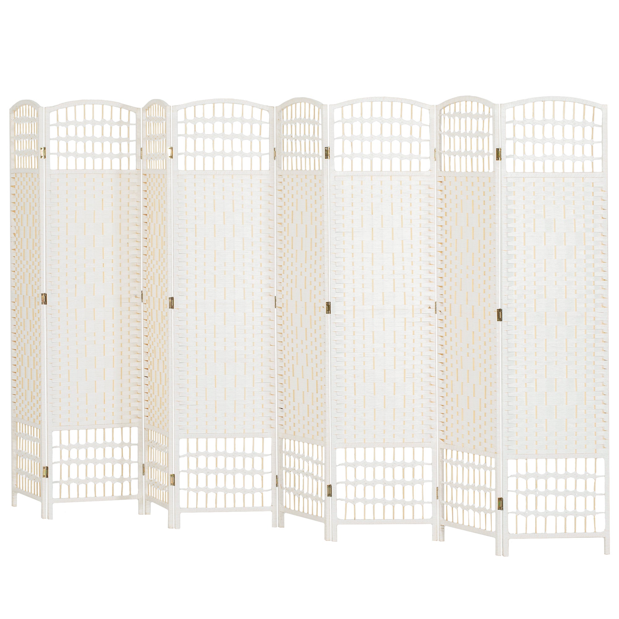 8 Panel Folding Room Divider, Portable Privacy Screen, Wave Fiber Room Partition for Home Office, White