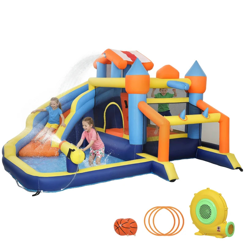 Qaba Inflatable Bouncy Castle with Slide, Pool and Blower