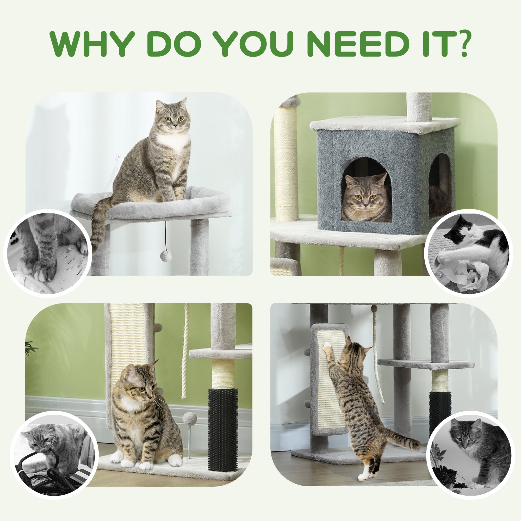 52 Inch Cat Tree with Scratching Posts, Cat Bed, Condo, Grooming Brush, Jumping Platforms, Toy Balls, Anti-tip Kit