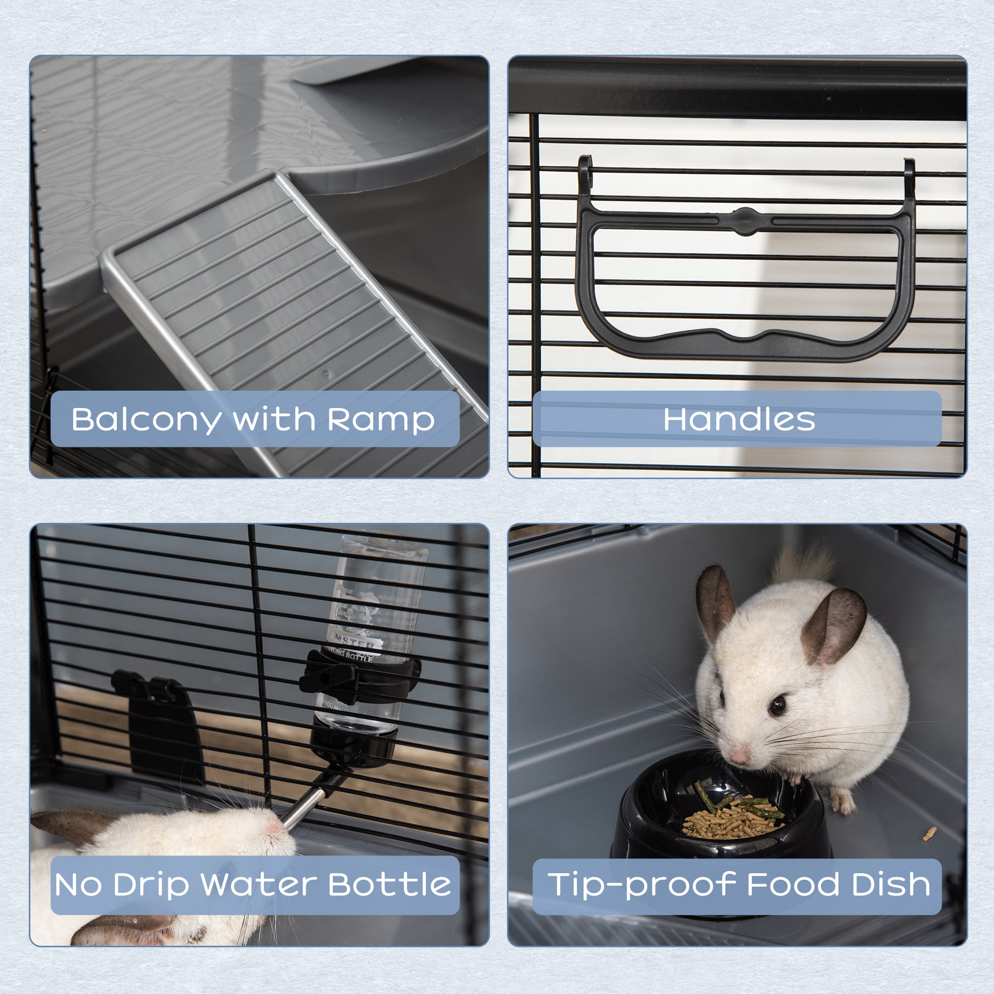 3-tier Hamster Cage, Guinea Pig Cage with Accessories Food Dish Water Bottle, Ramps, 31.5"x19"x 23", Grey
