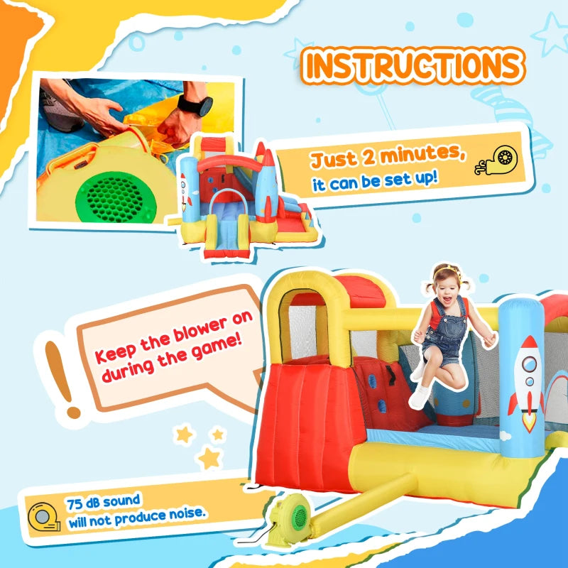 Outsunny Inflatable Rocket Bounce House with Slides and Pool