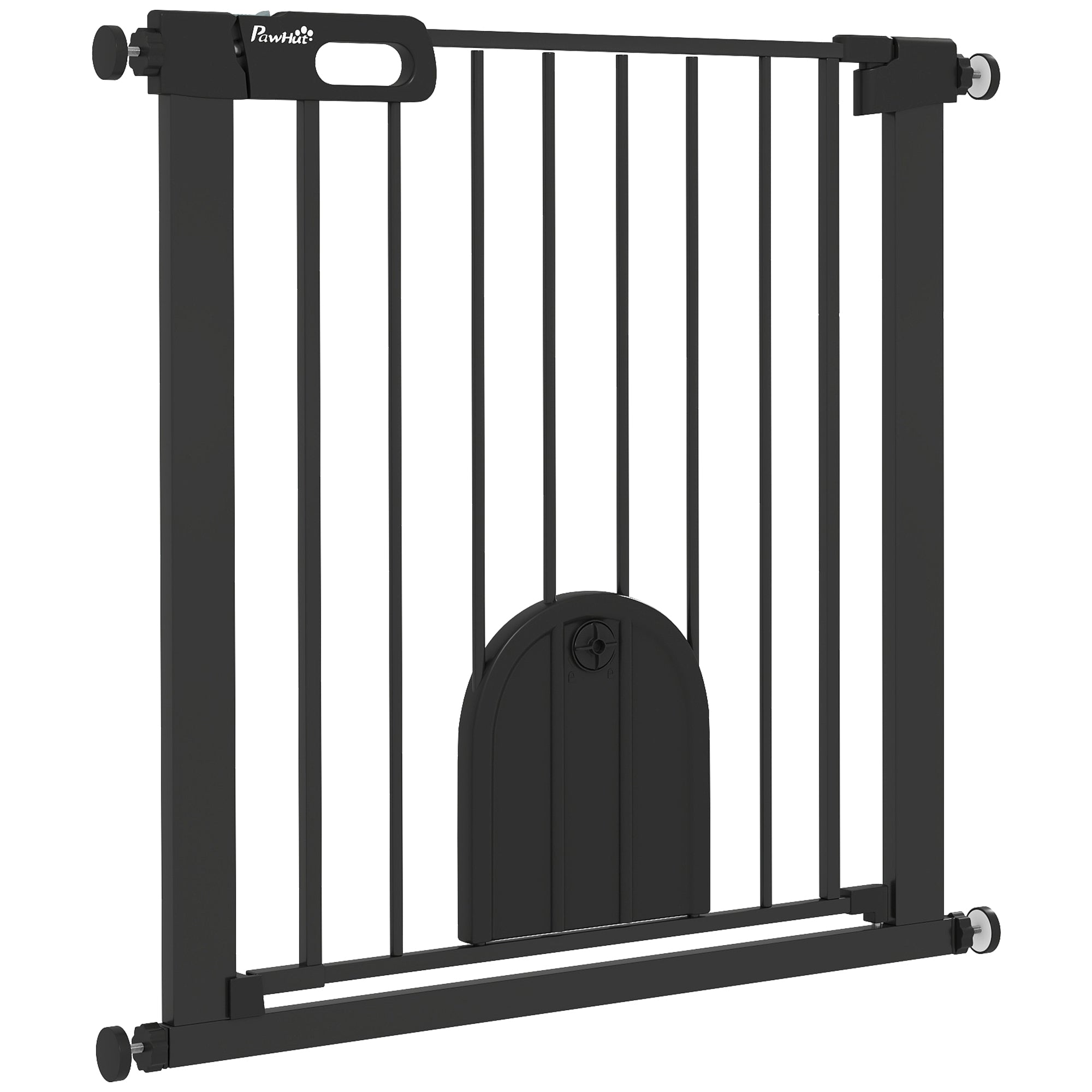 30"-32" Extra Wide Pet Gate Barrier with Small Door, 30"H Dog Gate with Safety Gate Barrier, Stair Pressure Fit, Black