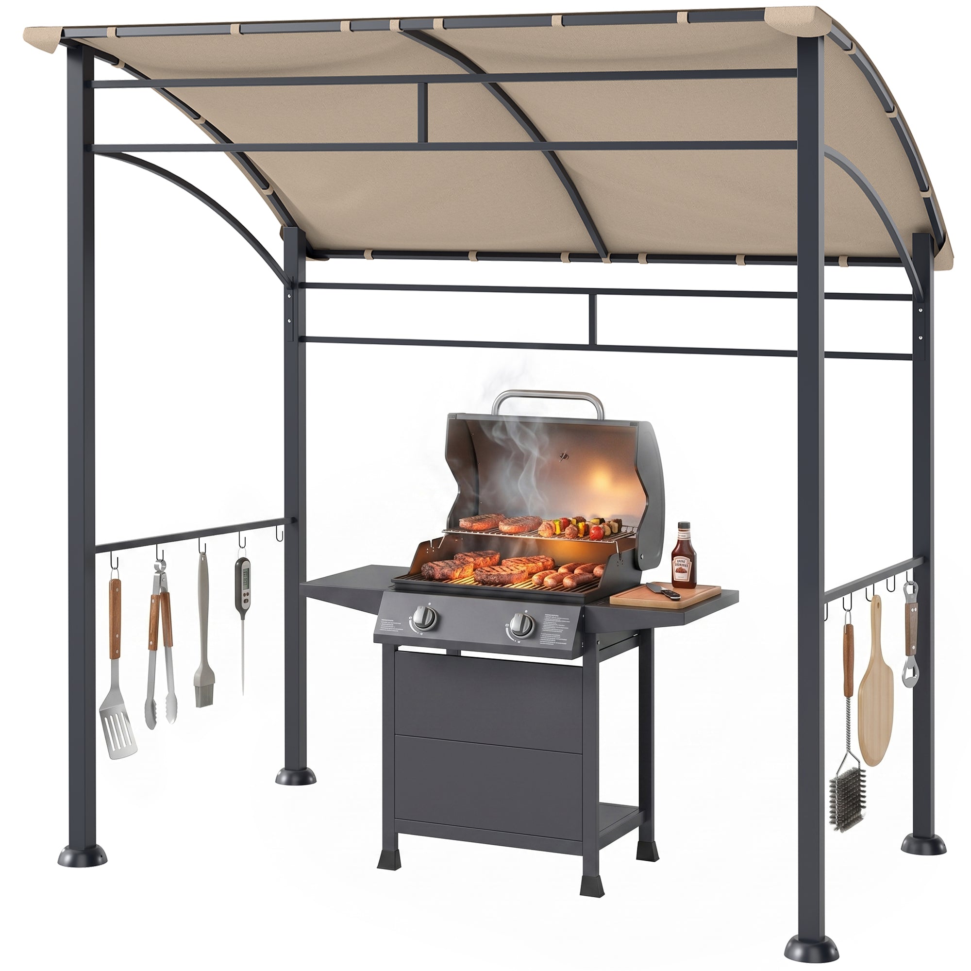 7' x 5' BBQ Grill Gazebo - Khaki Steel Frame Canopy