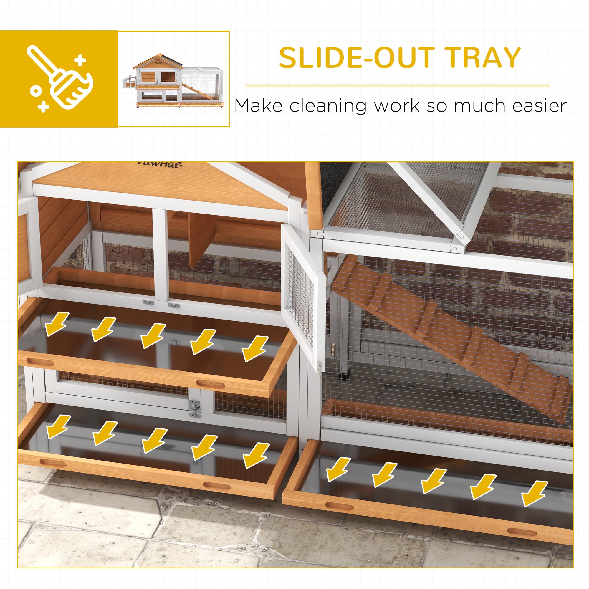 65" Wooden Rabbit Hutch, Pet Playpen with Openable Roof, Storage Box, for Rabbits and Small Animals, Yellow