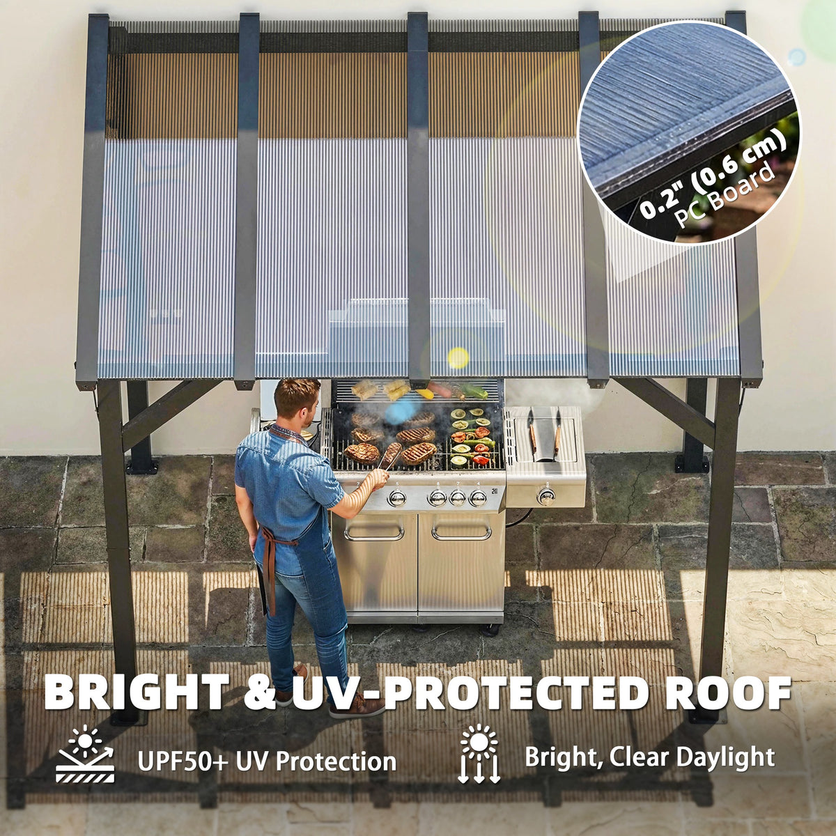 Hardtop Grill Gazebo - Lean-to BBQ Shelter Dark Grey