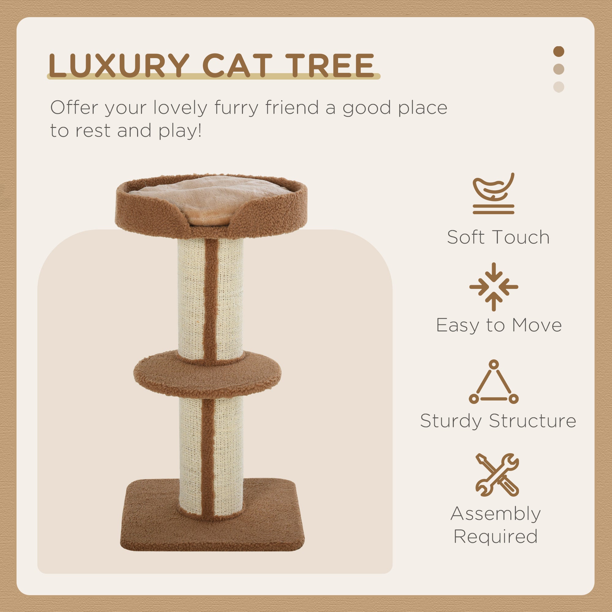 Cat Tree Kitty Tower with Sisal Mat Scratching Post, Cat Bed, Cushion, Perch, 18" x 18" x 36", Brown