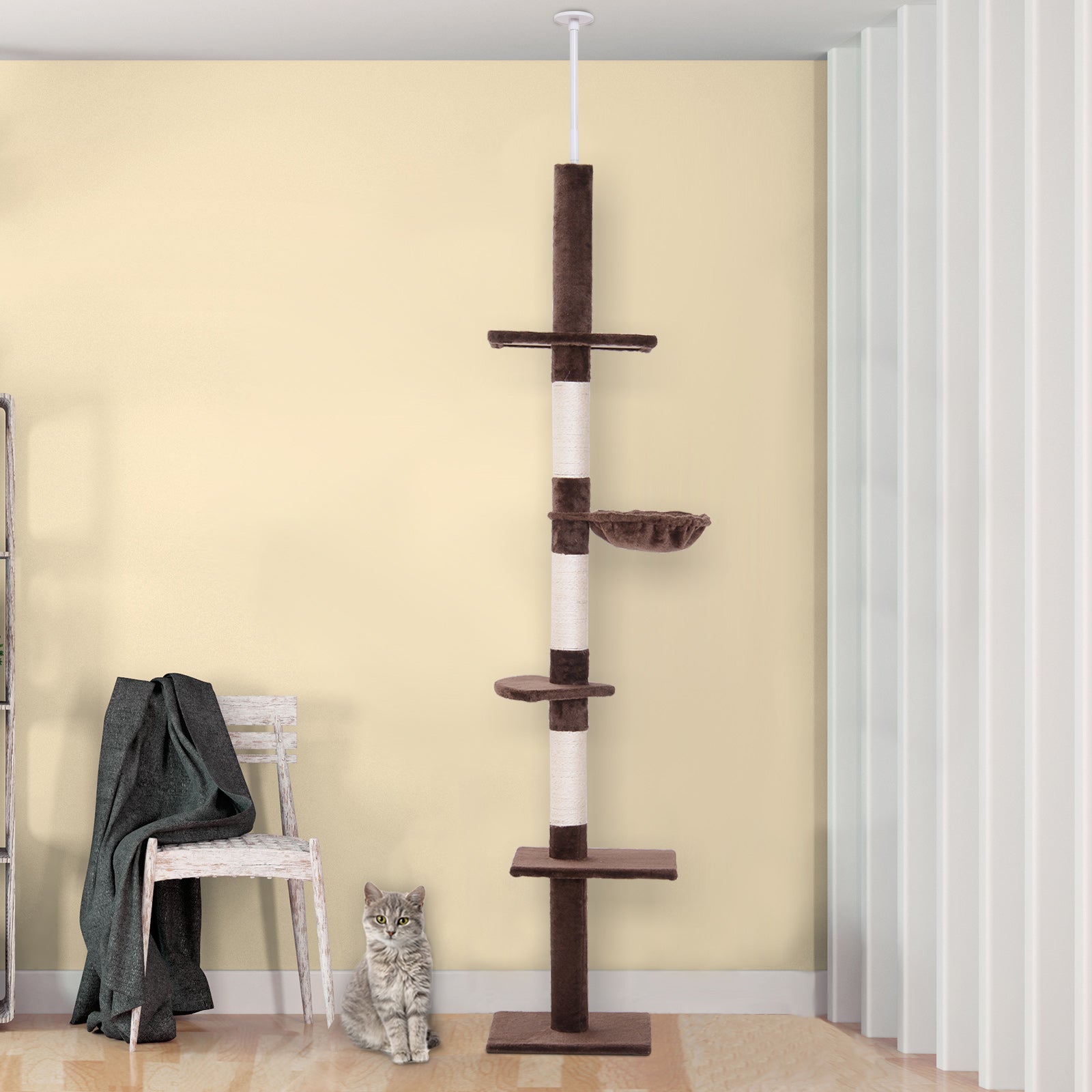 8.5ft Cat Climbing Tree 5-Tier Kitty Activity Center with Scratching Post Brown and White