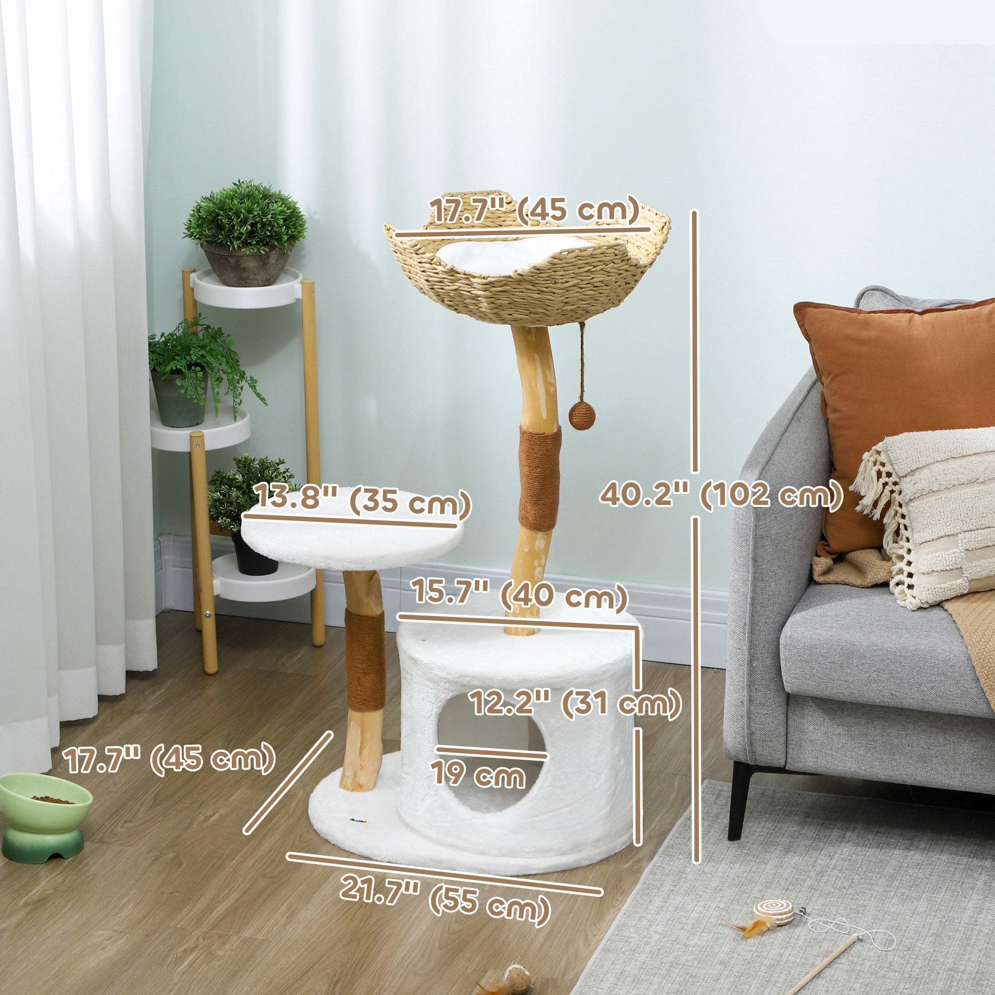 40" Real Wood Cat Tree, Cat Tower for Indoor Large Adult Cats with Scratching Posts, Condo, Perch, Washable Cushion,