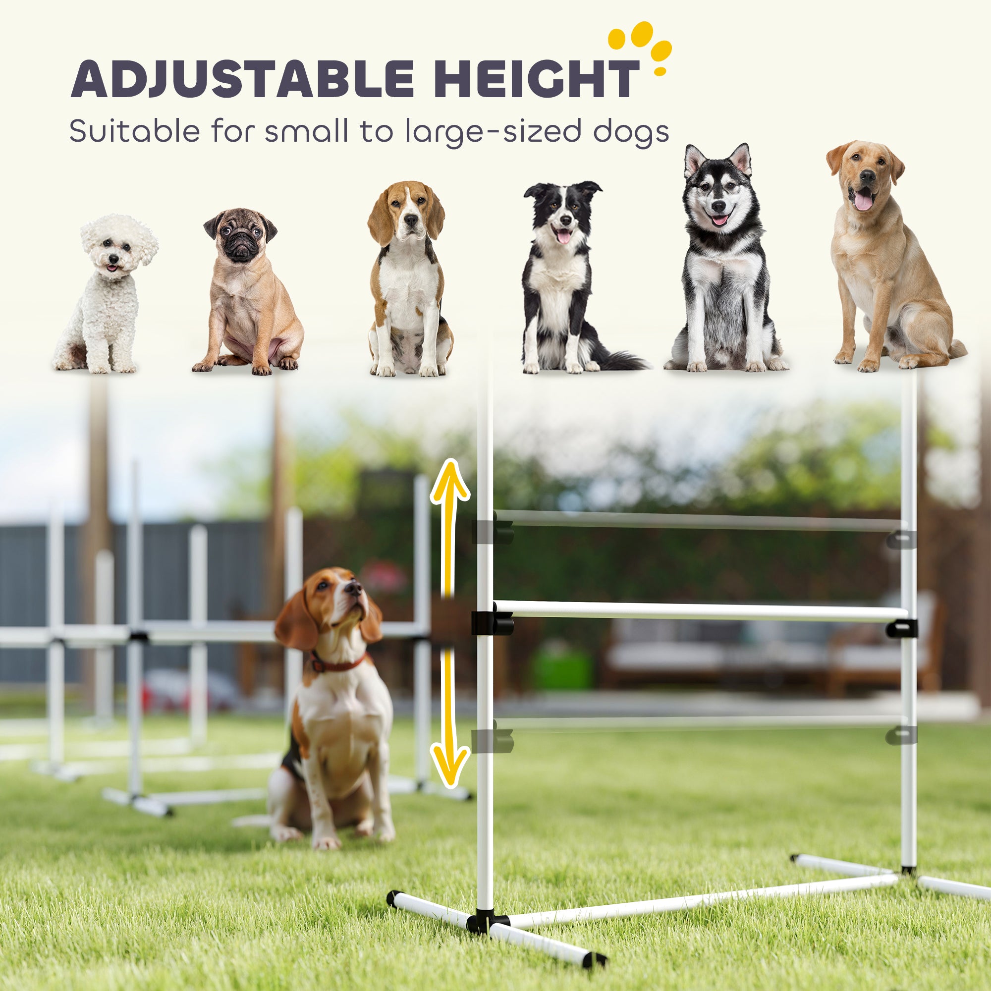 Set of 4 Dog Agility Training Equipment Adjustable Jump Bar Pet Exercise Kit with Carrying Bag (White)