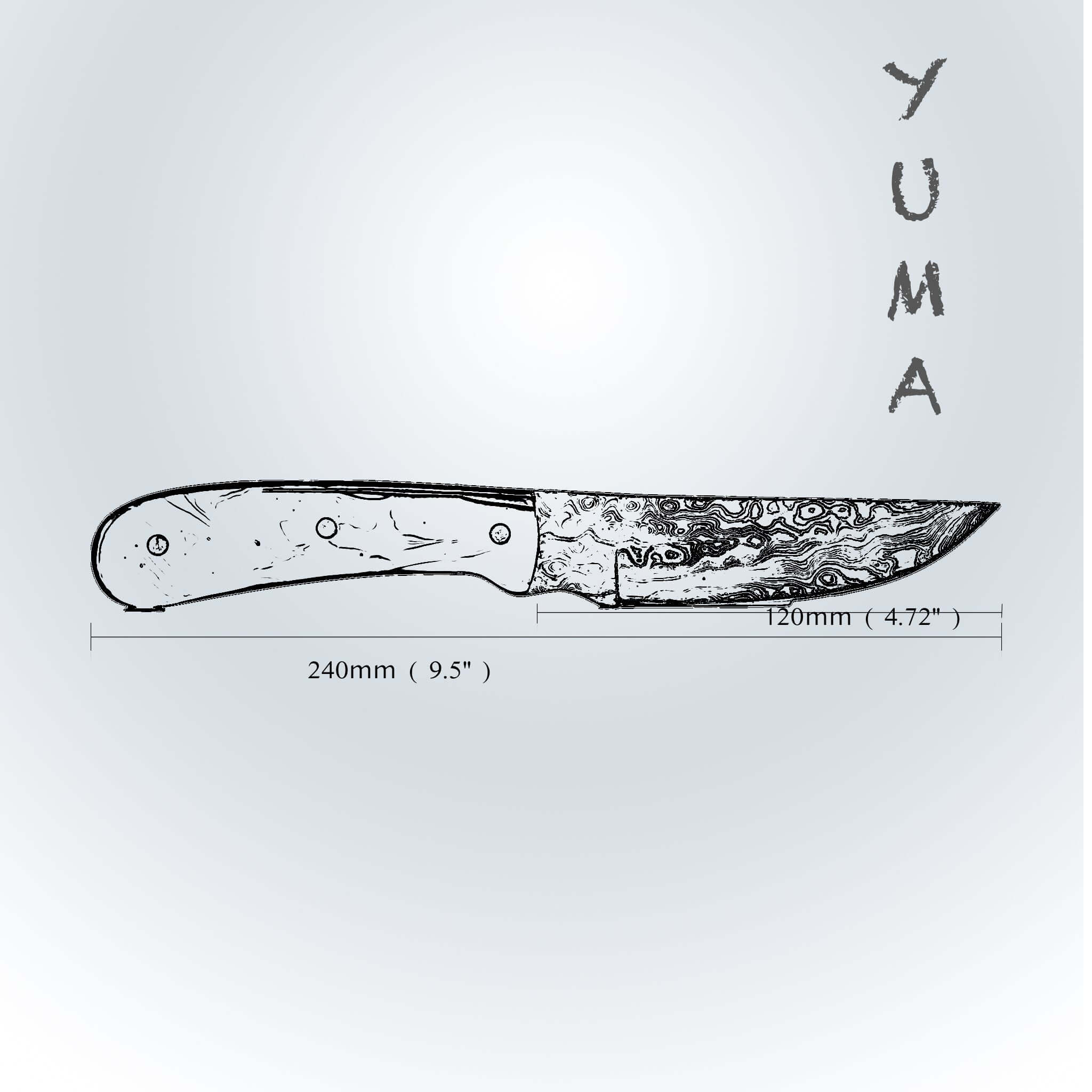 YUMA Damascus Steel Skinner Knife 5 inch blade with Original Cow leather sheath-Skinner Knife-DECOROLALA