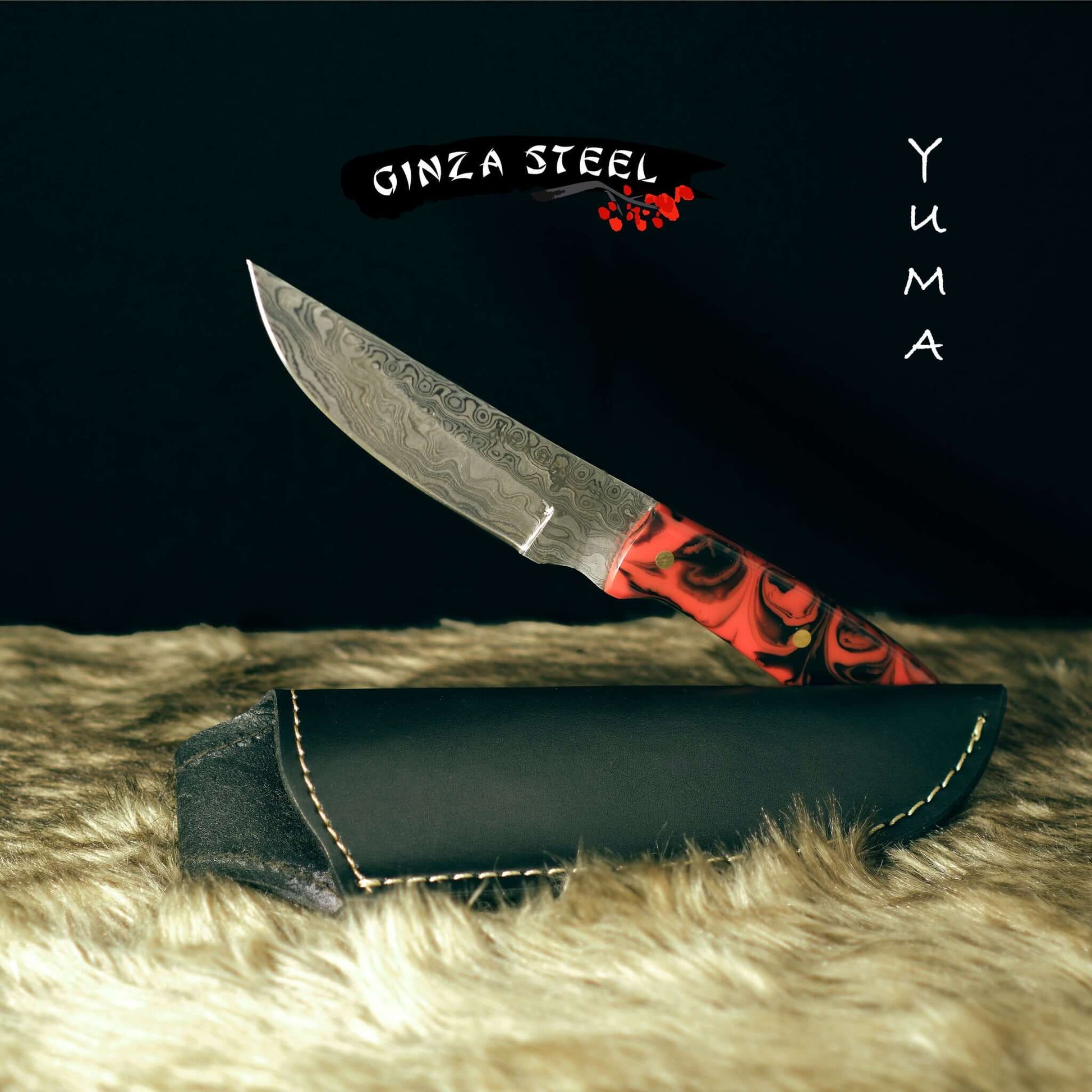 YUMA Damascus Steel Skinner Knife 5 inch blade with Original Cow leather sheath-Skinner Knife-DECOROLALA