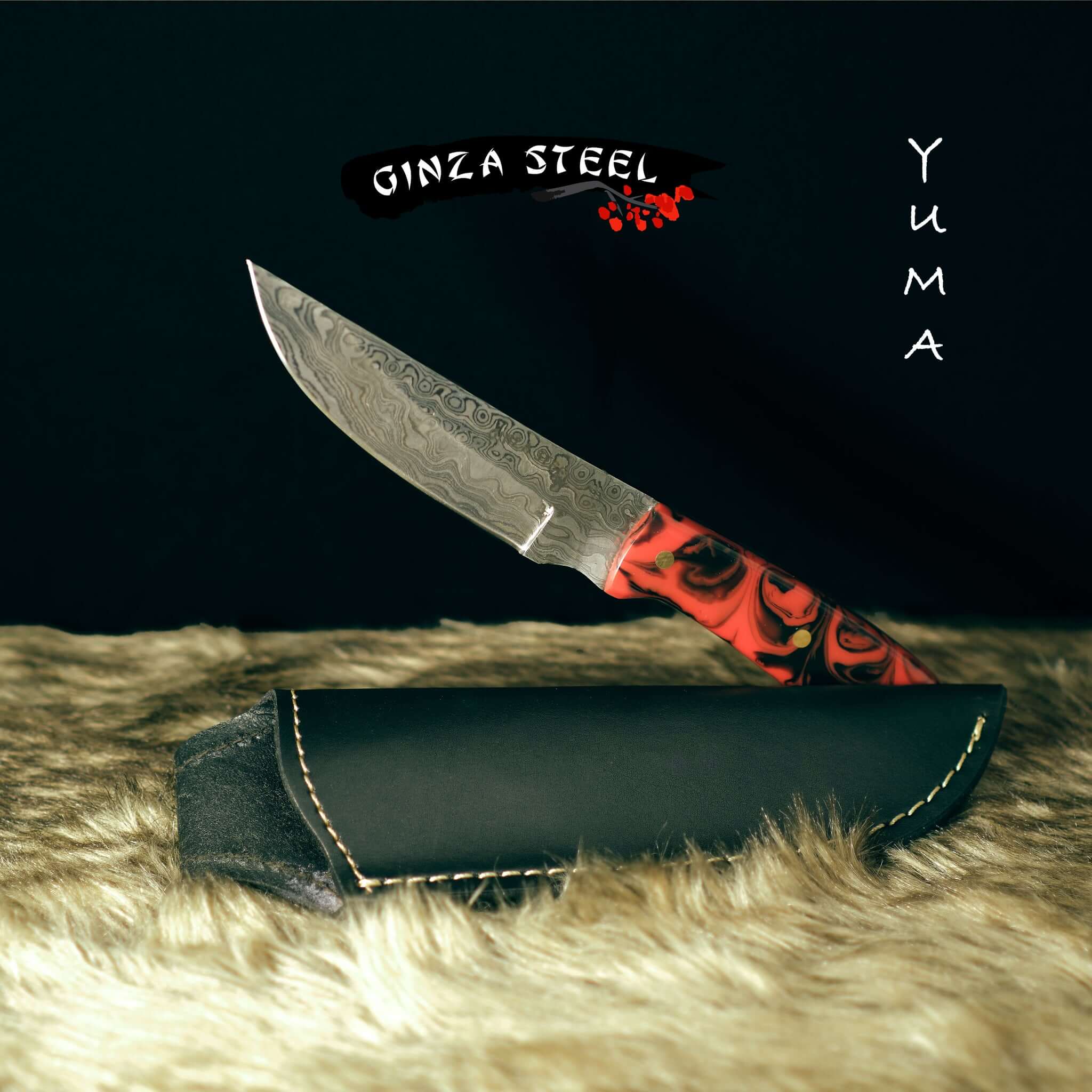 YUMA Damascus Steel Skinner Knife 5 inch blade with Original Cow leather sheath-Skinner Knife-DECOROLALA