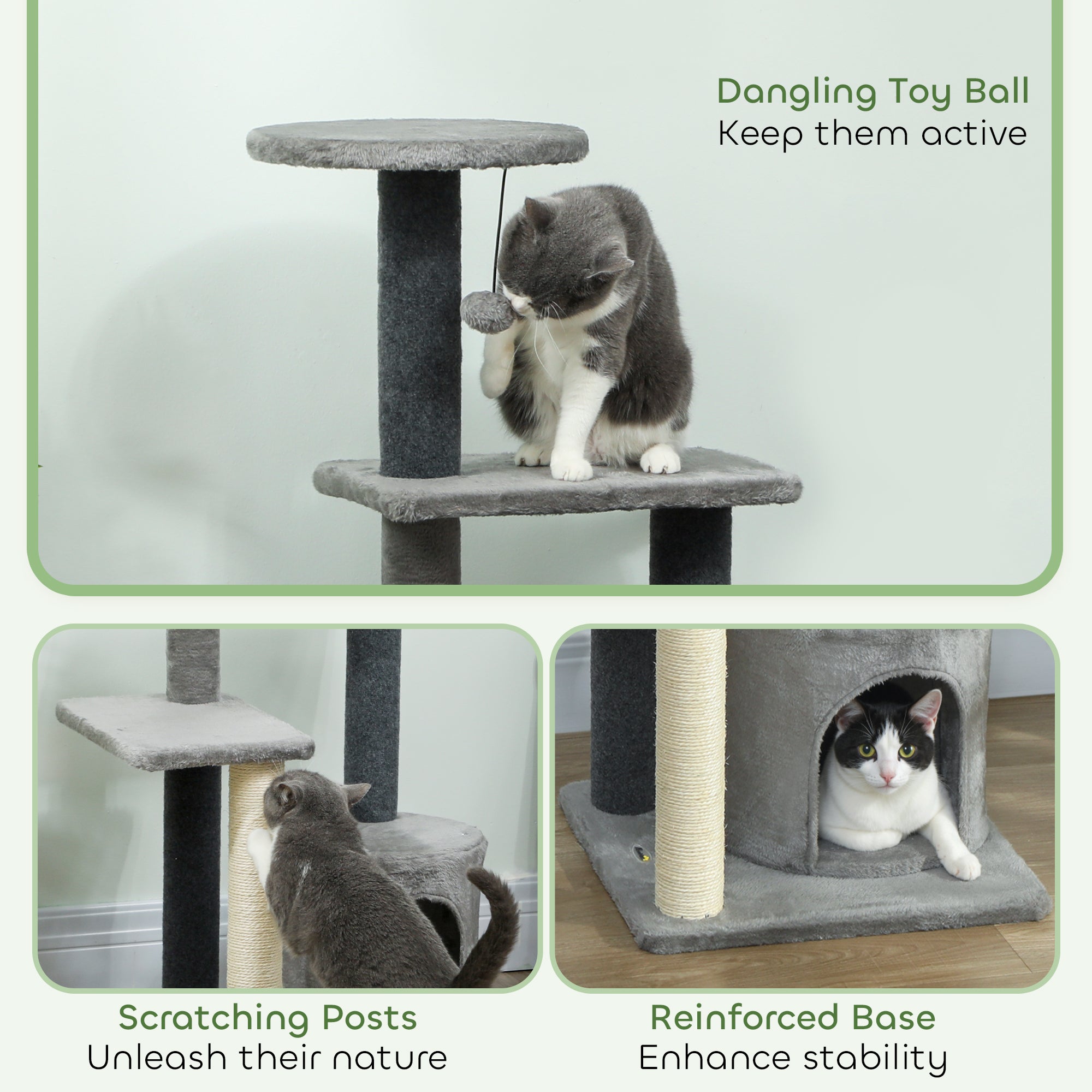 Cat Tree Cat Tower Multi-Level with Sisal Scratching Post for Kittens and Adults Grey Large 41"H