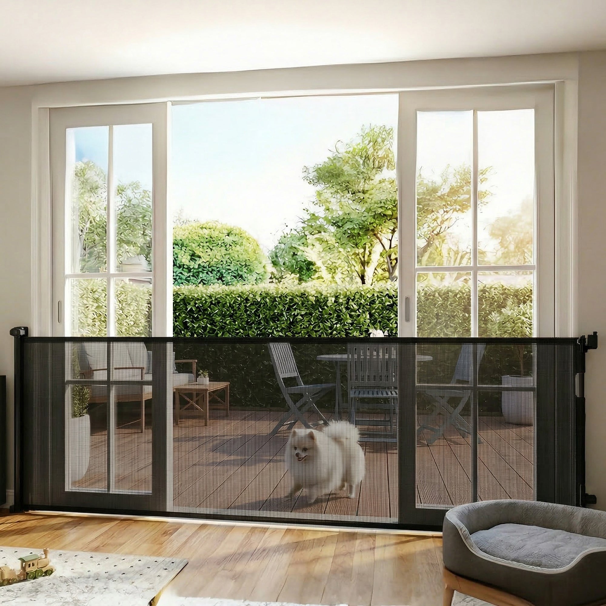 Retractable Dog Gate, 41" Tall,  Extends to 122" Wide, Mesh Pet Gate with Single Hand Operation, for Stairs, Doorways