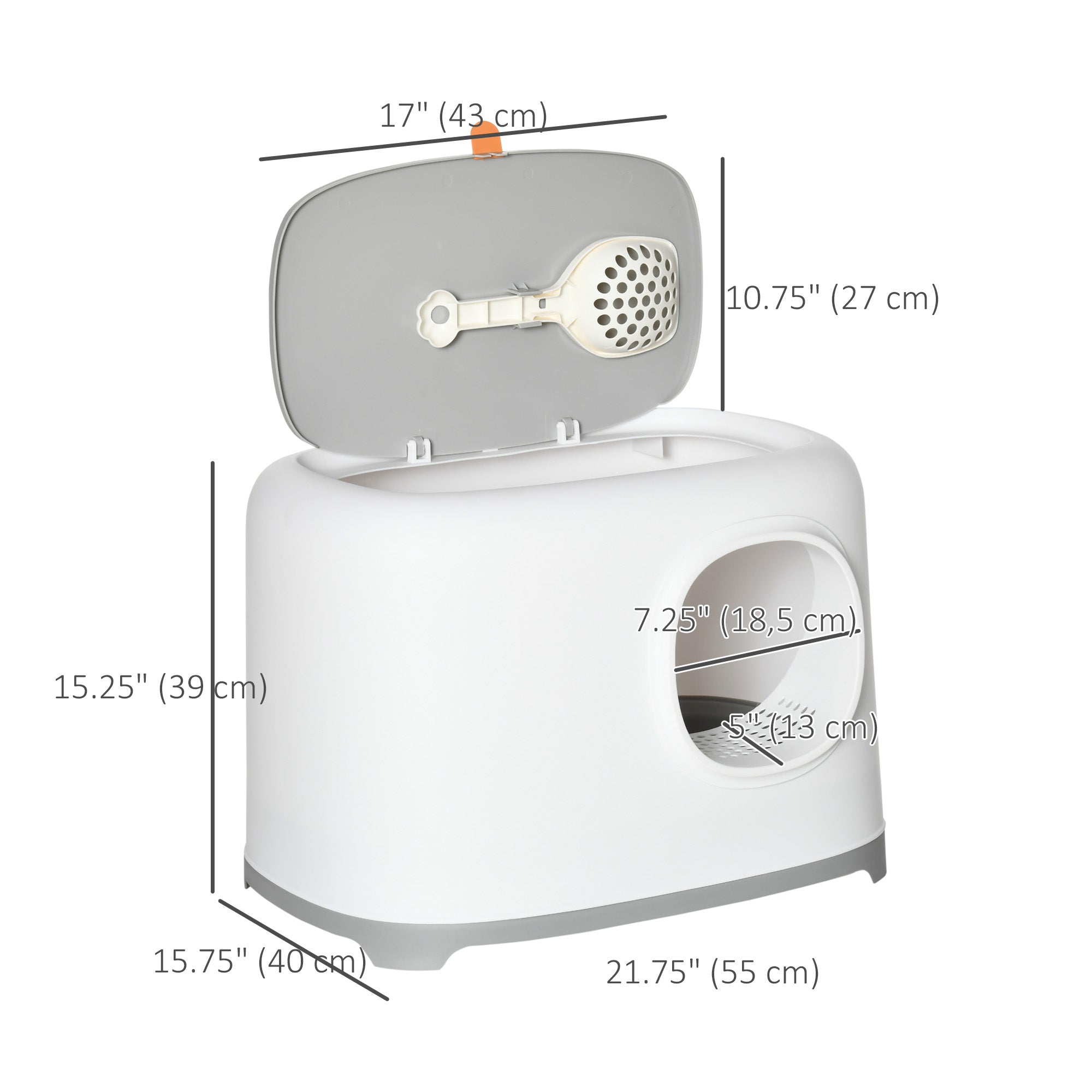 Cat Litter Box with Anti-Sand Tunnel, Scoop, Open Top, Odor Control & Easy to Clean, White