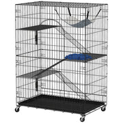 4-Tier Cat Cage, Large Cat Enclosure with Lockable Wheels, Tray, Hammock, Bed, 3 Ramp, 3 Platforms for 3-5 Kittens