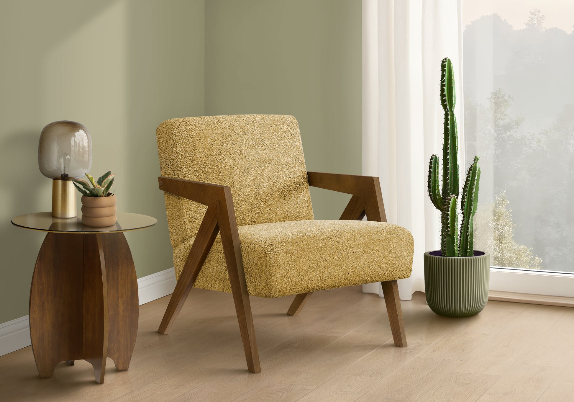 Yellow Accent Chair 30" - Walnut Wood Modern-DECOROLALA