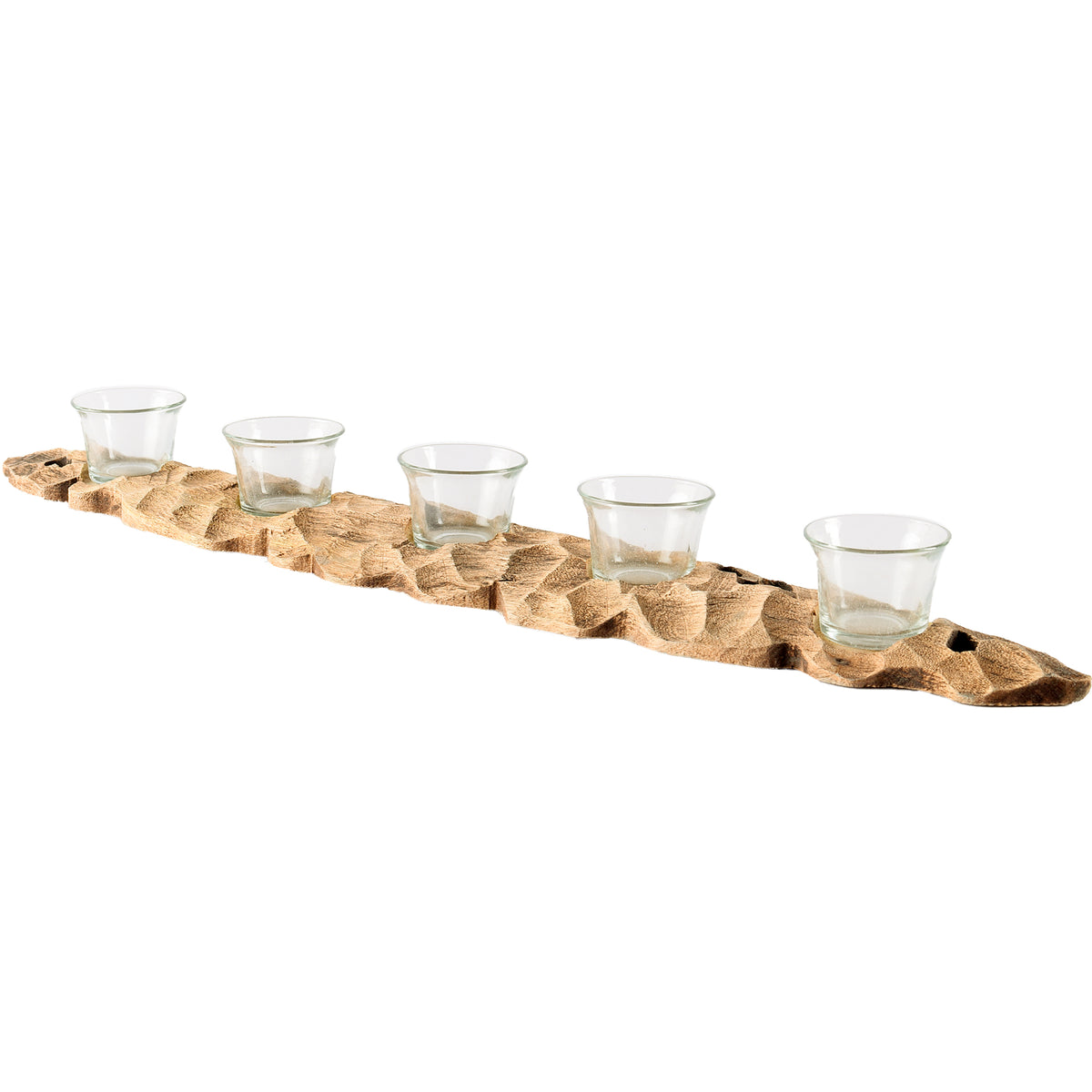 Yerba Reclaimed Mango Wood Five Tealight Table Candle Holder-Table Candle Holders-DECOROLALA