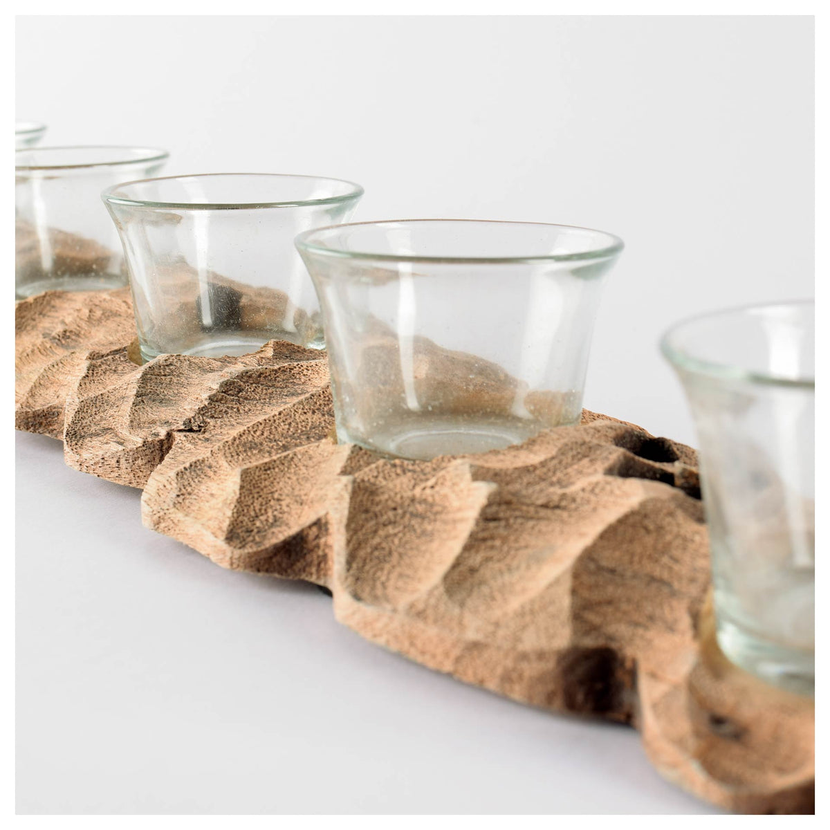 Yerba Reclaimed Mango Wood Five Tealight Table Candle Holder-Table Candle Holders-DECOROLALA